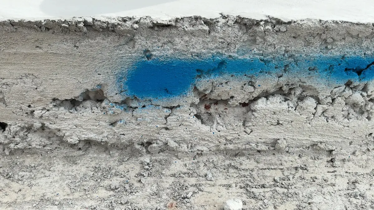 Exposed steel and voids at the slab edge