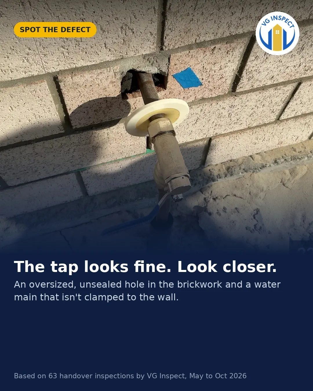 Water main through an unsealed hole, pipe not clamped — social post