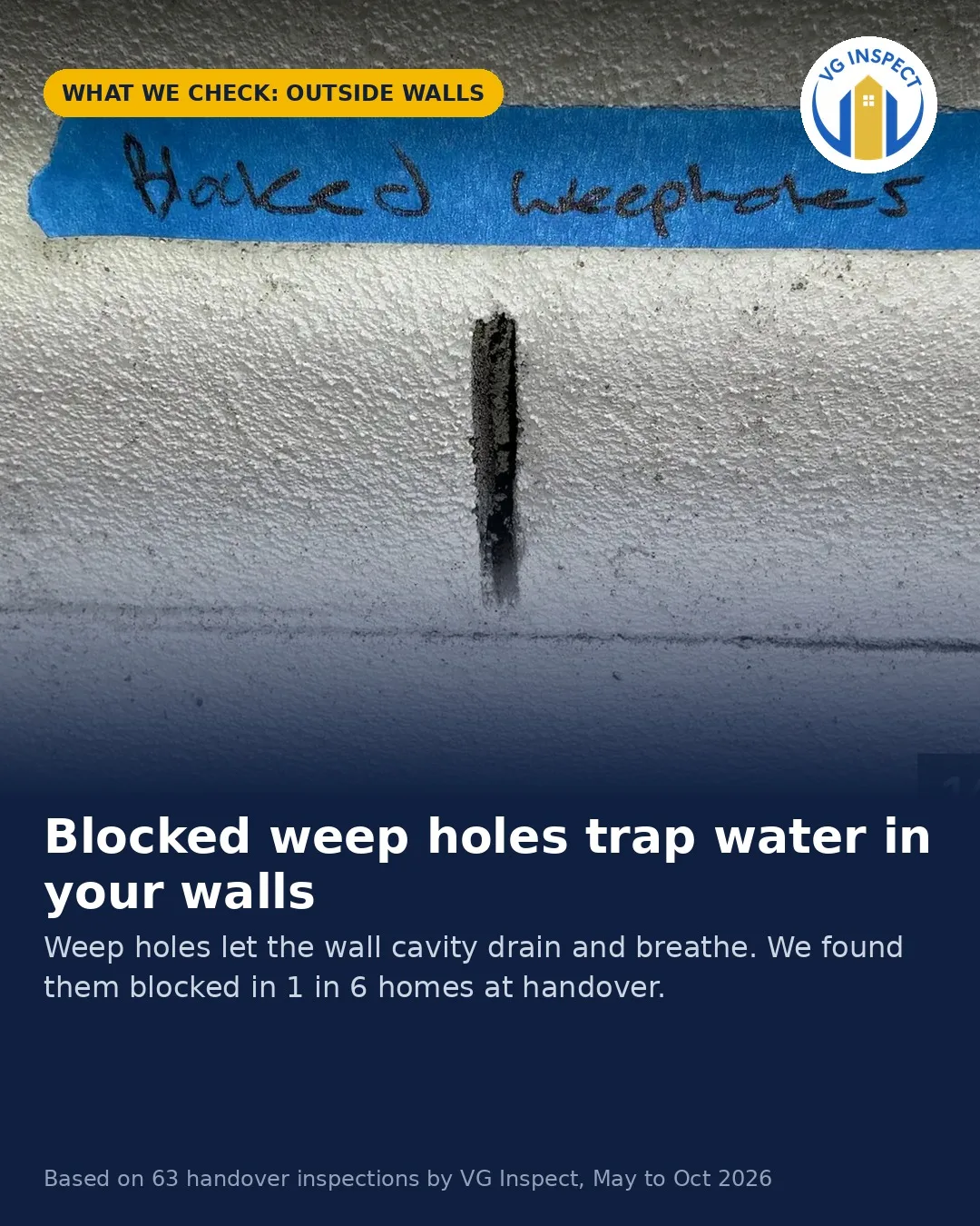 Blocked weep holes in brick and rendered walls — social post