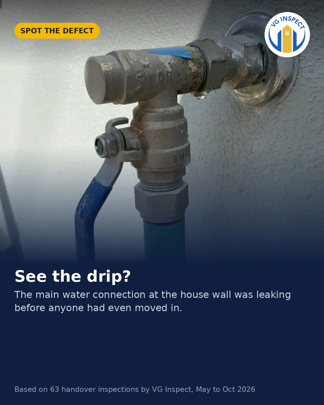 Main water connection leaking at the wall — social post