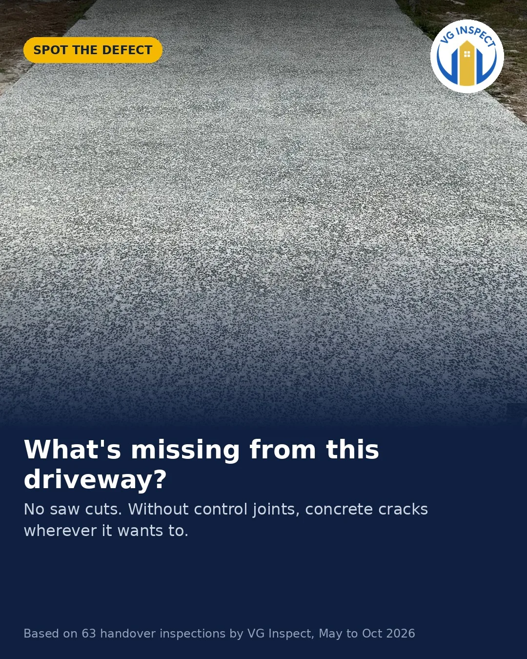Driveway with no saw cuts (control joints) — social post
