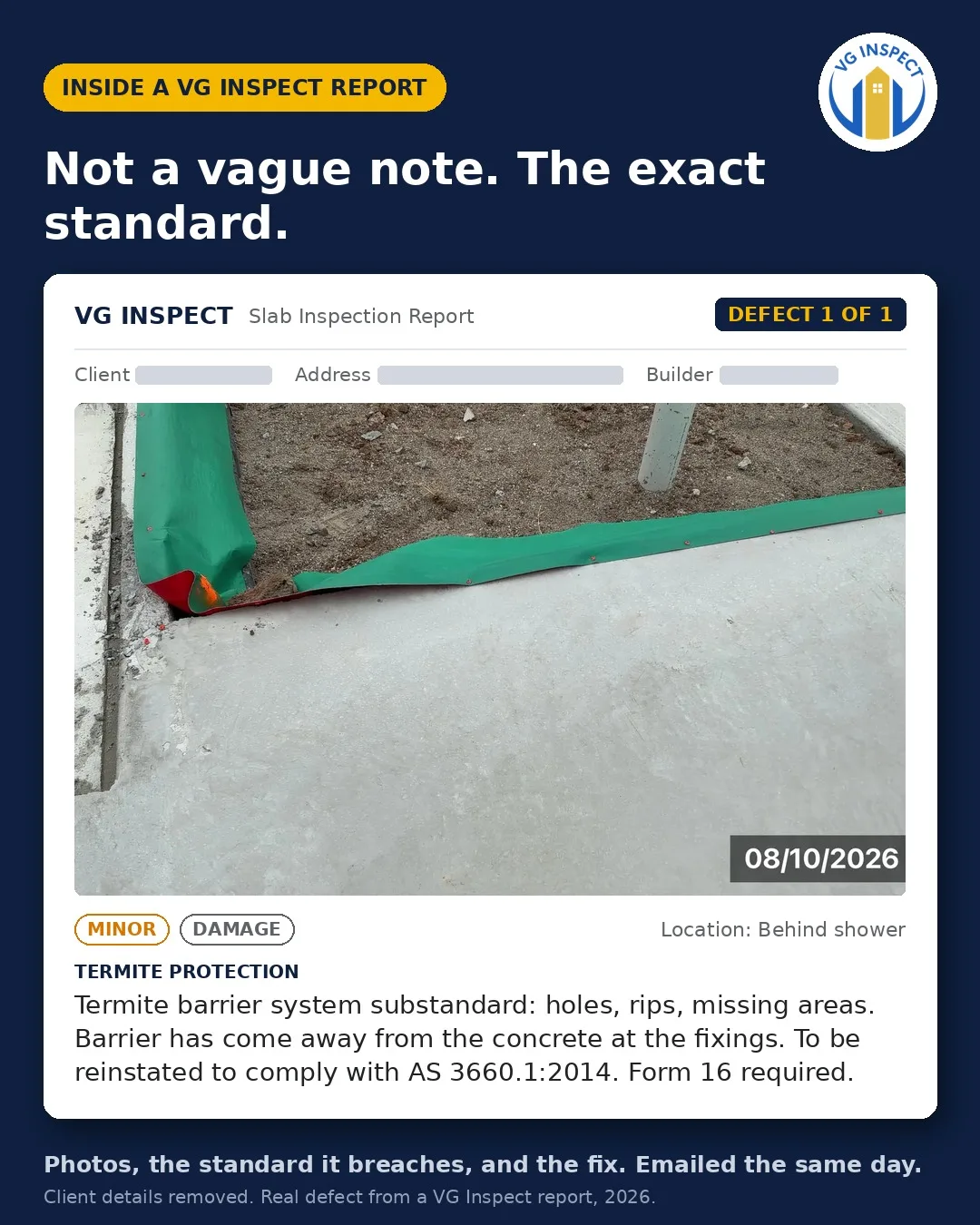 Termite barrier damaged at the slab edge — social post