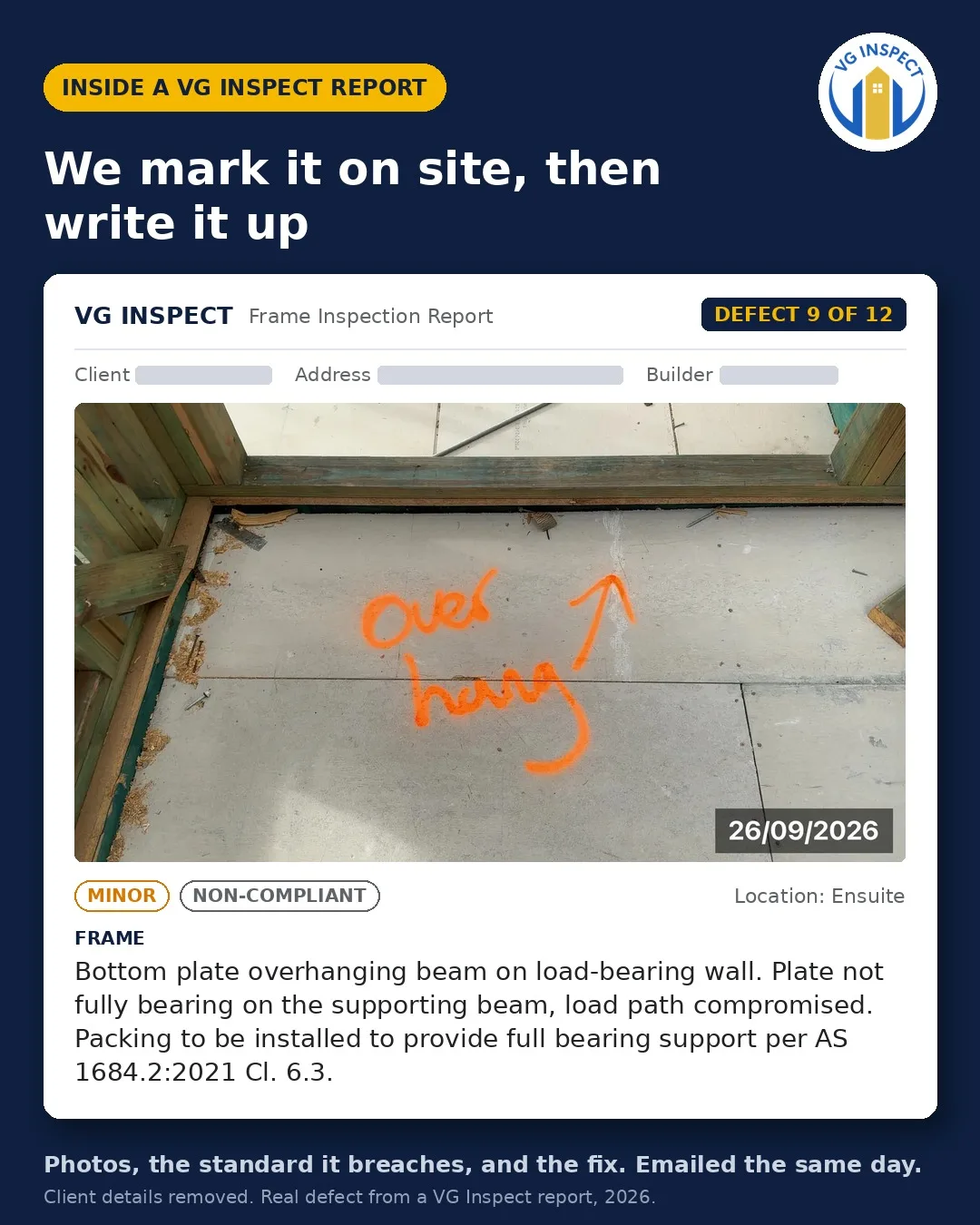 Wall frame bottom plate overhanging its support — social post