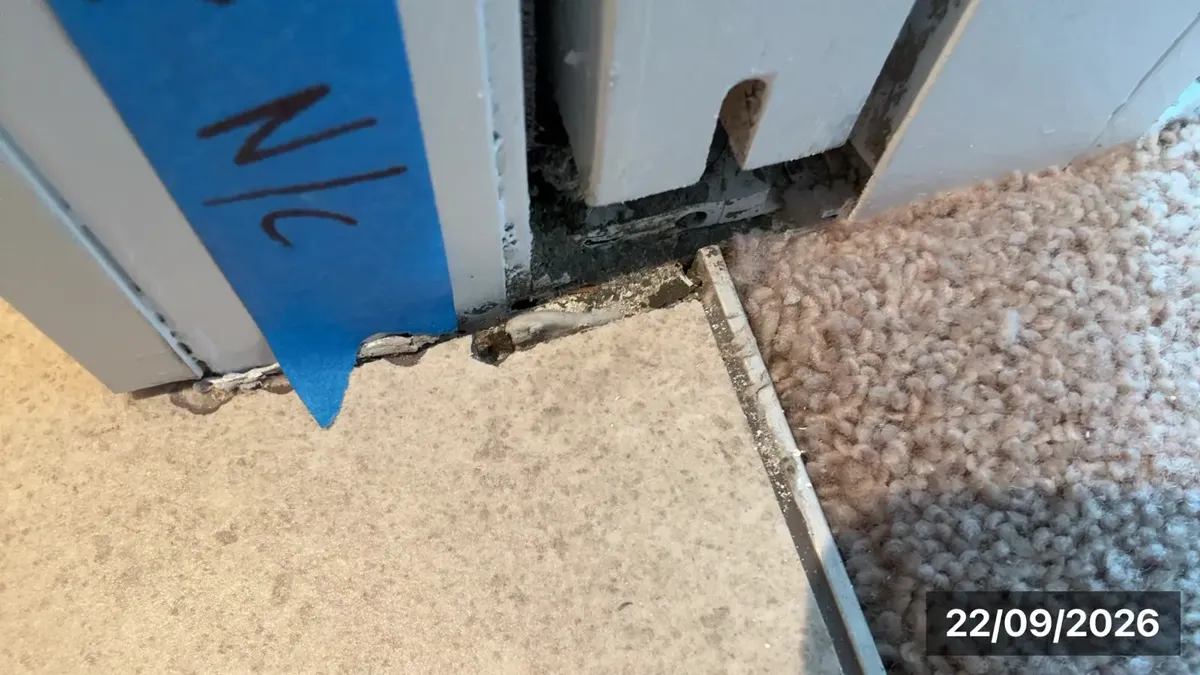 Broken waterstop, or membrane stopping short of it